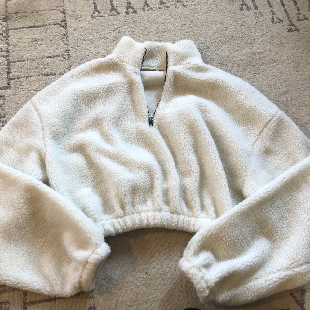 Fleece cropped zip up sweatshirt hoodie pullover